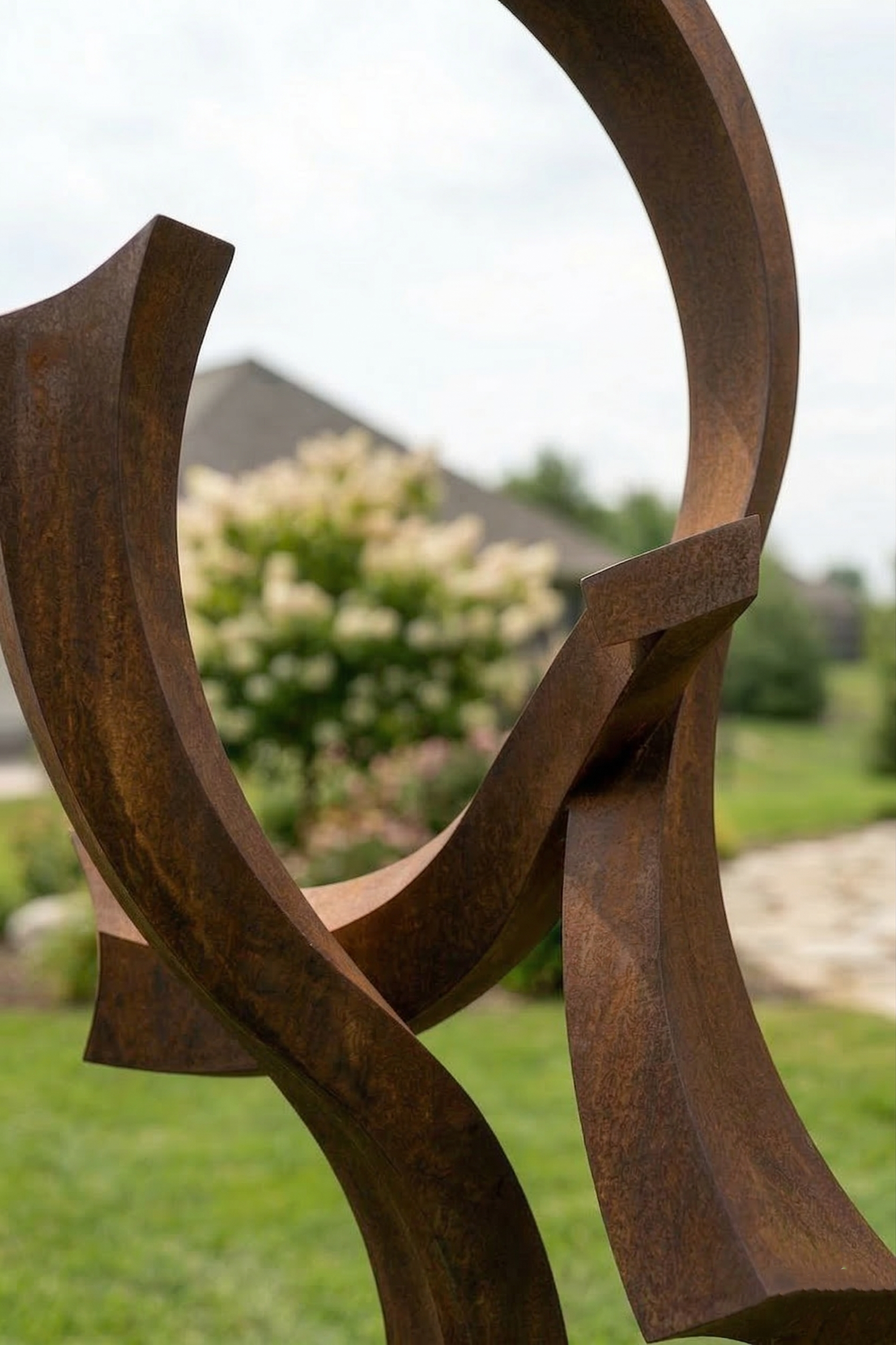 4.8 Ft Modern Rustic Metal Garden Sculpture with Round Base | Handmade Custom Outdoor Yard Art