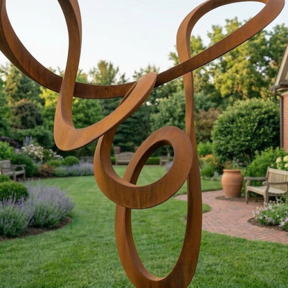 5.6 Ft Modern Metal Garden Sculpture with Square Base | Handmade Custom Outdoor Yard & Landscape Art
