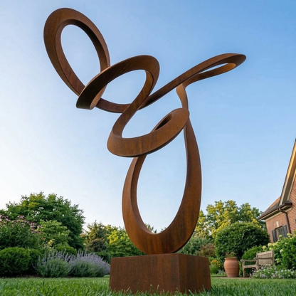 5.6 Ft Modern Metal Garden Sculpture with Square Base | Handmade Custom Outdoor Yard & Landscape Art