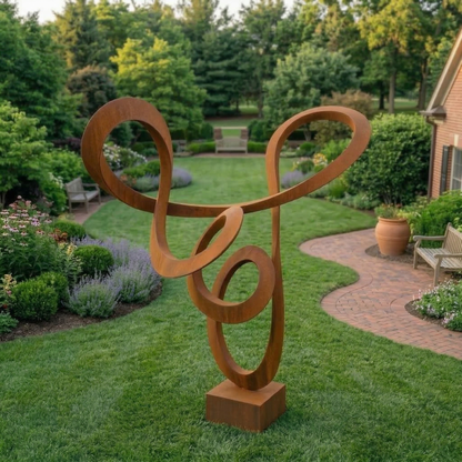 5.6 Ft Modern Metal Garden Sculpture with Square Base | Handmade Custom Outdoor Yard & Landscape Art