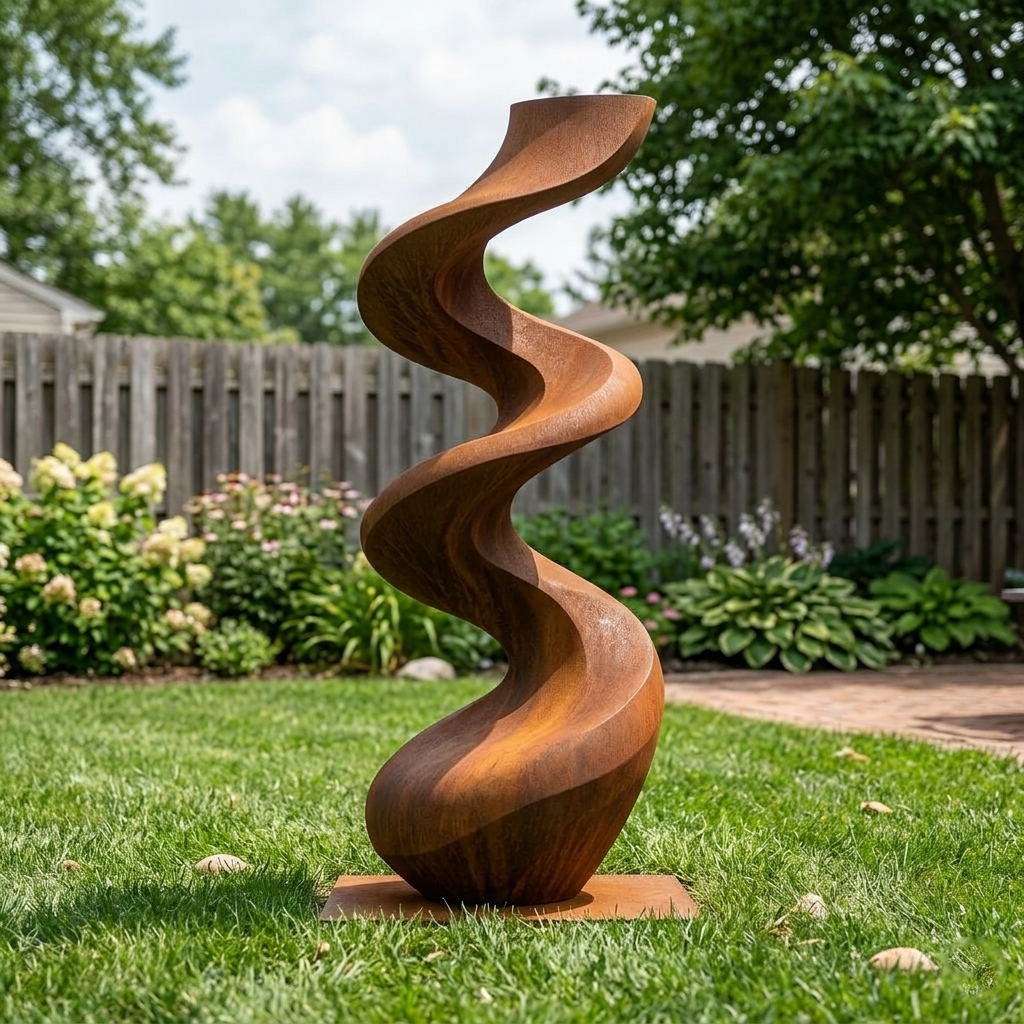 4 Ft Rustic Metal Spiral Garden Sculpture | Handmade Custom Outdoor Metal Yard Art