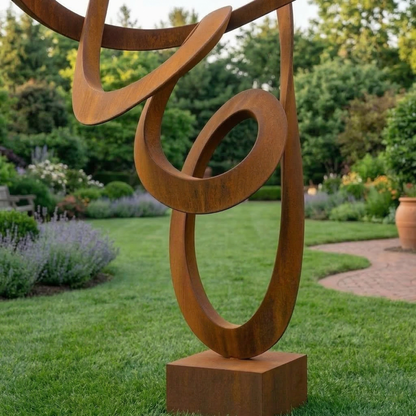 5.6 Ft Modern Metal Garden Sculpture with Square Base | Handmade Custom Outdoor Yard & Landscape Art