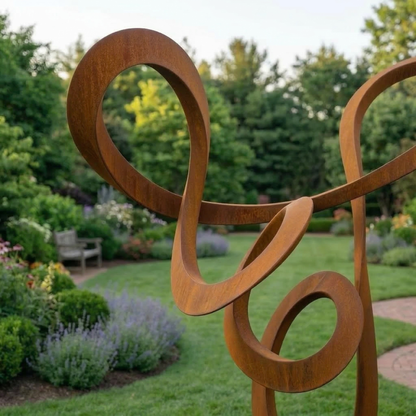 5.6 Ft Modern Metal Garden Sculpture with Square Base | Handmade Custom Outdoor Yard & Landscape Art