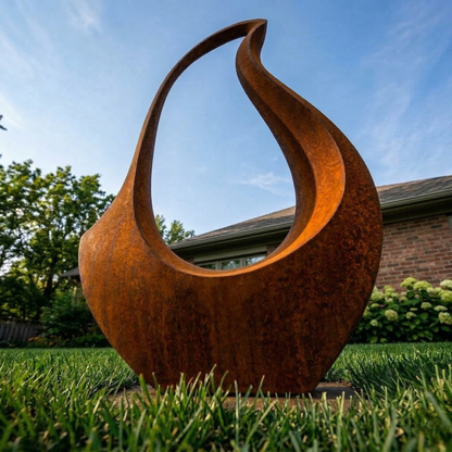 4.5 Ft Modern Rustic Metal Garden Sculpture | Handmade Custom Outdoor Metal Yard Art