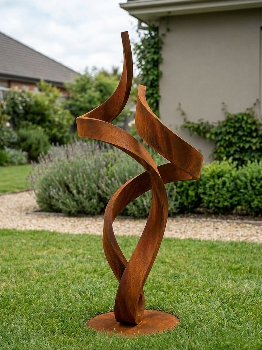 4.9 Ft Modern Abstract Rustic Metal Garden Sculpture | Handmade Custom Outdoor Yard Art