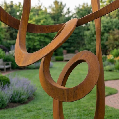 5.6 Ft Modern Metal Garden Sculpture with Square Base | Handmade Custom Outdoor Yard & Landscape Art